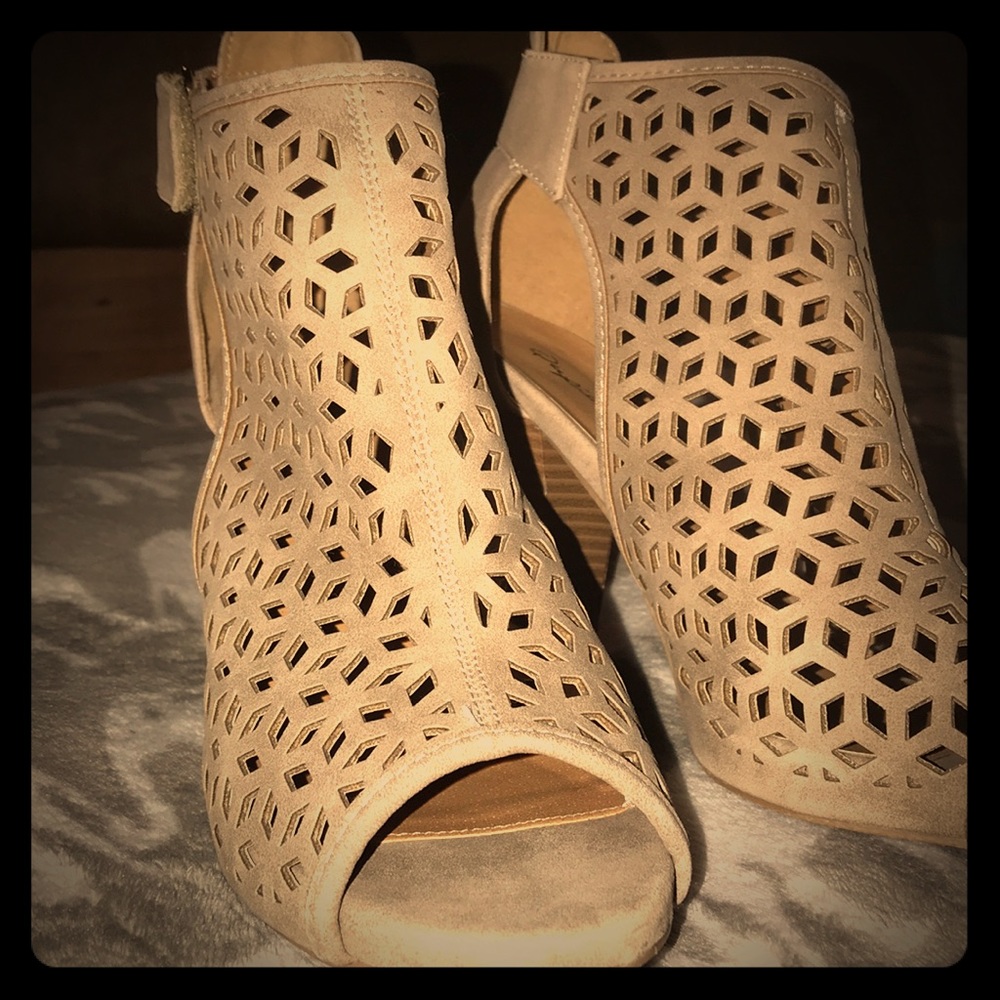 Tan boutique wedges, worn once.